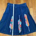 L.L.Bean  Feather Embroidered Denim A-Line Skirt Size 8 Photo 2