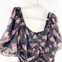 Open Edit  Floral Print Ruched Charming Puff Sleeve Mini Dress Black Large Photo 5