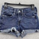 EXPRESS  Women's Denim Blue Cut Off Shorts Size 0 Shortie Low Rise Distressed Photo 0