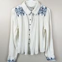 Faherty NEW  Shirt Womens M Pompano Gauze Cotton Top in Egret Embroidered Trim Photo 0