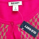 Old Navy  Cardigan Sweater Fuchsia Tan Geo Print Crew Neck Button Front Small NEW Photo 1