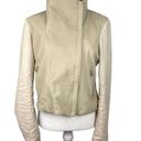 Revolve  Lamarque Leather/Linen Blend Biker Jacket in Neutrals Size Large Photo 0