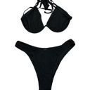 SheIn  Swim Black Halter Bikini Set Size L Adjustable Tie Ruched Texture Photo 1