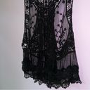 Solemio  M Tank Top Black Mesh Lace Eyelet Boho Swim Cover Sheer Photo 7