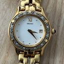 Seiko  Diamond Ladies Watch Vintage Gold Tone Bracelet White Dial Date Window Photo 2