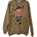 Hanes Vintage 90s Dated Autumn Fall Scarecrow Sweater Scallop XL  3D Patchwork Photo 0