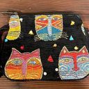 Feline Laurel Burch NWOT  Faces Colorful Tapestry Black Sequin Cat Wristlet Photo 1