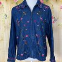 Erika  Blue Denim Floral Jacket Size M Photo 0