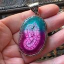 Handmade Solar Quartz Gemstone pink Blue Silver Pendant Photo 0