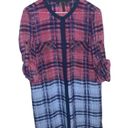 BCBGMAXAZRIA  chiffon plaid tunic length button down top Photo 3