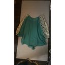 Umgee  Split Sleeve Crochet Cold Shoulder Teal/White Size L Boho Concert Festival Photo 7