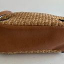 Fossil  Tan Woven Leather Wooden Top Handle Crossbody Medium Tote Bag Photo 5