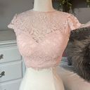 B Darlin  Lace Top Criss Cross Open Back Sash Tie Peach Womens 1/2 Romantic Lace Photo 14