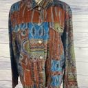 Chico's  1 Denim Jean Jacket Womens M Collar Long Slv Cotton Western Aztec Tribal Photo 0