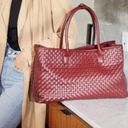 Lulu Dharma Burgundy Woven Tote Weekender Travel Bag Vegan Leather Red Photo 3