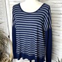 Michael Stars  Women's Striped Thermal Long Sleeve Top Navy Blue Gray One Size Photo 4