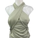 Oh Polly NEW  Green Khaki Criss Cross Wrap Halter Ruched Blouse Tank Top Size 4 Photo 0