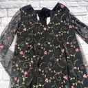 BCBGeneration  Bow‎ Back Flare Sleeve Dress XS Black Chiffon Floral Embroidered Photo 1