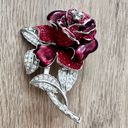 Nolan Miller Vtg  FIRST LADY Nancy Reagan Red Rhinestone Enamel ROSE Brooch Pin Photo 0