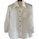 Daisy Vintage 70s  lace ruffle off white wide collar button down blouse size M Photo 0