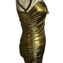 Micas  Gold Metallic One Shoulder Ruched Mini Dress X-Small Photo 3