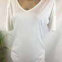 Venus  White V Neck Gold Cutout Strappy Sleeve Short Sleeve Tee T Shirt L Photo 0