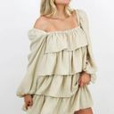 We Wore What  Crinkle Chiffon Crème Bruilee Tiered Mini Dress Size S Photo 0