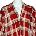 Alya  Kimono Womens Small Red Cream Plaid Topper Academia Bohemian Preppy Casual Photo 3