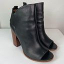 Kelsi Dagger  Brooklyn Gemma Bootie Peep Toe Stacked Heel Black Leather 9.5M Photo 3