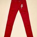 Tripp NYC  Z-Cut Strappy Skinny Jeans In Red Photo 0