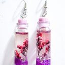 Pink Pressed Flower Glass Dangle Earrings Photo 0