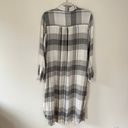 Pilcro Longline Plaid Long Sleeve Collared Button Down Tunic Shirt Gray White Photo 7