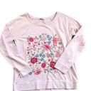 Garnet Hill  Open-Neck Embellished Sweatshirt L French Terry Floral Embroidered Photo 0