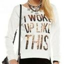 Juicy Couture  White Gold Sequin "I Woke Up Like This" NWT Sweatshirt Photo 0