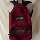 Jansport Vintage 90s  Backpack Suede Leather Bottom Maroon Red Floral Unisex Photo 6