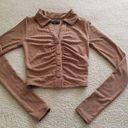 Naked Wardrobe  Women's Mocha Button Up Long Sleeve Crop Collard Shirt Size XS Photo 0