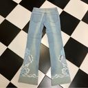 Vintage Y2K AZI Low Rise Light Wash Flare Jeans Embroidered Beaded Flares sz 28 Blue Photo 6