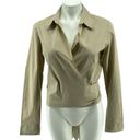 DKNY City  Women’s Tan Collared Long Sleeve Cotton Wrap Front Blouse Top Size 12 Photo 13