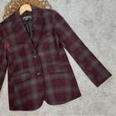 Eddie Bauer  Woman's Classic Wool Blend Blazer Coat Burgundy Plaid 2 Button Lined Photo 5