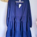 Crown & Ivy, New Navy Blue Embroidered Tassel Peasant Dress Size Large Petite Photo 2