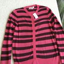 Loft NWT Ribbon Stripe Crewneck Cardigan Sweater Pink, Brown Rabbit Hair - Sz Medium Photo 5