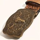 Western Bull Head Buckle Unisex‎ Belt Vintage Embossed Brown PU Leather Belt Size M Photo 5