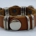 Leather Gemstone Silver tone Chunky Bracelet, size 6” Photo 7