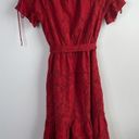 Shoshanna  anthropologie eyelet red belted ruffle midi dress size 2 wedding guest Photo 9