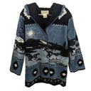 st. john's bay Vintage  Fleece Southwestern Horse Printed Hooded Jacket Blue Photo 0