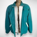 OVERLAND OUTFITTERS Rare Vintage Teal And White Leather Bomber Jacket Small EUC‎ Photo 8