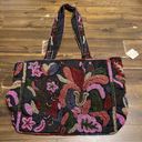 Hand Beaded Floral Botanical Tote Handbag Black Made in India Photo 0