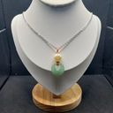 Handmade Green Jade Chain Necklace with Pearl Bead Photo 0