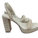 ALDO Lulu White Block Heel Ankle Strap Pearl Embellished Platform Sandals Size 7 Photo 1