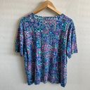 Jantzen VINTAGE  90s Geometric Blue Purple Floral T-Shirt Top Womens Photo 1